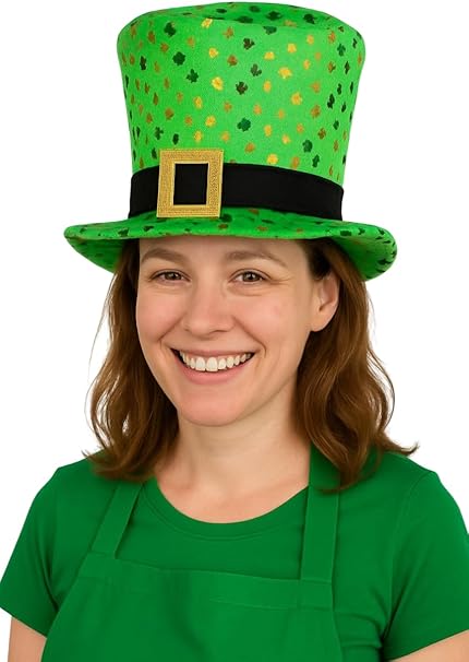 labreeze Irish Shamrock Top Hat with Gold Buckle – Women’s St. Patrick’s Day Fancy Dress Accessory, Adult Green Felt Hat for Irish Costume Party