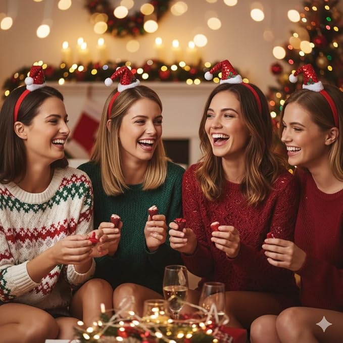 labreeze Pack of 4 Mini Santa Hat Headbands for Women – Christmas Hair Accessories for Festive Parties