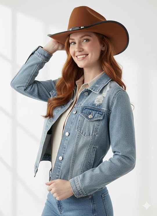 labreeze Brown Felt Western Cowboy Hat with Studded Band – Adult Party Hat