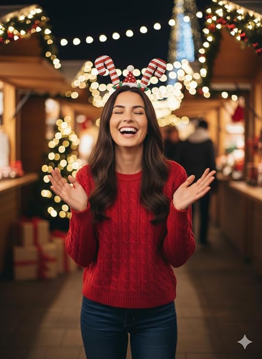 labreeze Tinsel Candy Cane Sticks with Santa Hat Christmas Headband – Festive Holiday Party Accessory, Red and White Striped