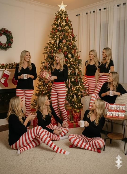 labreeze Pack of 8 Women’s Red and White Christmas Tights – Festive Striped Elf Tights for Holiday Costumes & Seasonal Events