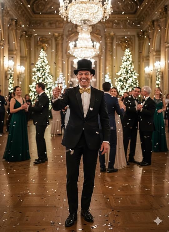 Labreeze Adult Black Velour Top Hat with Gold Sequin Bow – Victorian Christmas Costume Accessory for Fancy Dress & Theatre