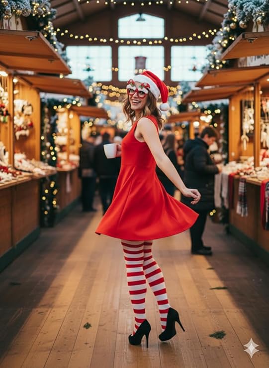 Labreeze Christmas Glasses with Red & White Adult Tights & Deluxe Santa Hat – Festive Holiday Costume Accessory Set