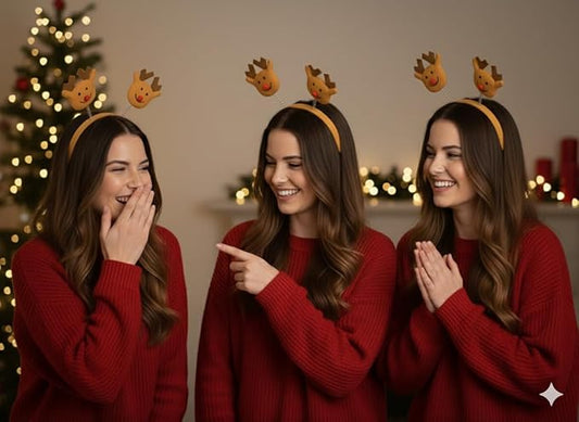 labreeze Christmas Reindeer Head Bopper Headbands – Festive Holiday Party Accessory, Set of 3
