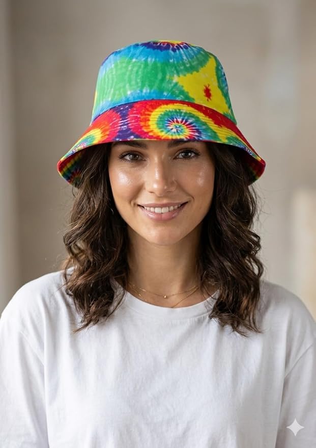 labreeze Rainbow Pride Bucket Hat with Spiral Pattern – Multicolour Adult Festival Hat - Labreeze Ltd