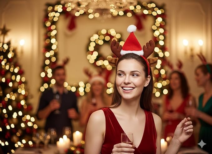 labreeze Reindeer Antler Headband with Ears and Santa Hat – Christmas Hair Accessory for Women
