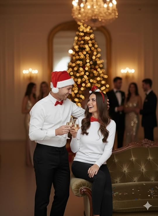 Labreeze Santa & Mrs Claus Couples Bundle – Santa Hat, Mini Santa Hat Headband & 2 Red Bow Ties – Christmas Costume Accessories