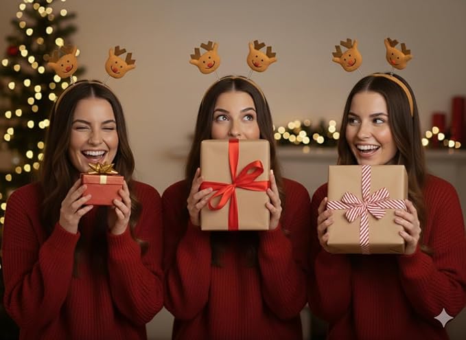labreeze Christmas Reindeer Head Bopper Headbands – Festive Holiday Party Accessory, Set of 3