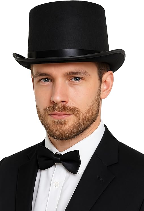 Adults  Posh Rich Victorian Gentleman Black Top Hat – Perfect for Costume Parties, Halloween, Themed Events, and Historical Reenactments
