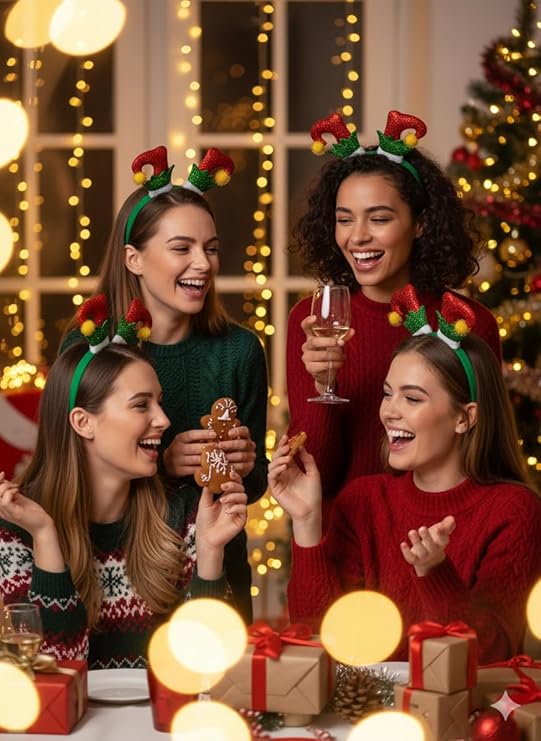 labreeze Pack of 4 Tinsel Elf Boots Christmas Headbands – Festive Xmas Hair Accessories for Women