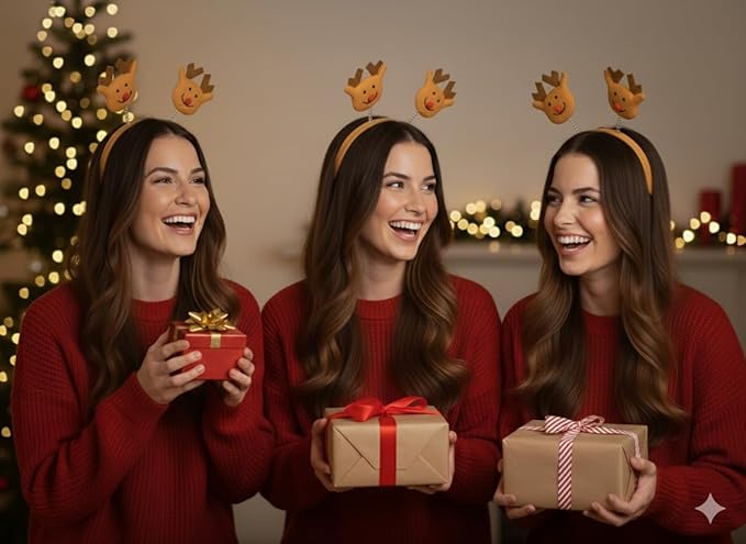 labreeze Christmas Reindeer Head Bopper Headbands – Festive Holiday Party Accessory, Set of 3