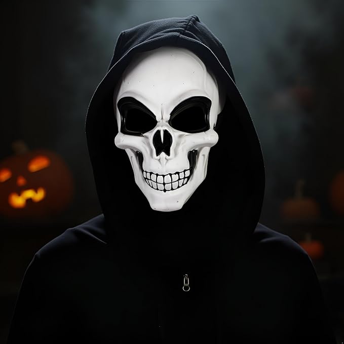 lablabreeze Set of 10 Adults White Skeleton Masks – Skull Face Halloween Scary Horror Fancy Dress Costume Masks
