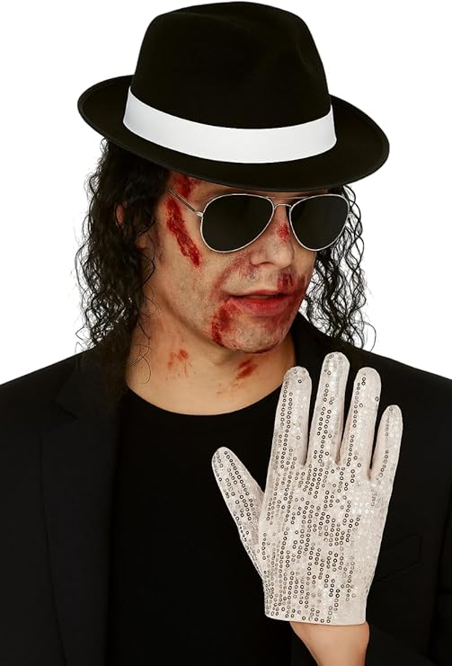 labreeze Black Al Capone Gangster Hat, Black Sunglasses & Silver Sequin Glove – Pop Icon Fancy Dress Costume Set for Adults – Ideal for Halloween, 80s/90s Tribute Parties & Themed Events