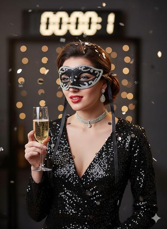 labreeze Black Eye Mask with Silver Trim (Adult) – Elegant Masquerade Mask for New Year, Parties, Halloween, Carnival & Fancy Dress
