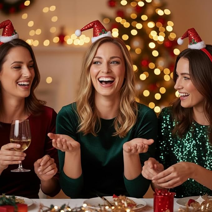 labreeze Pack of 3 Mini Santa Hat Headbands for Women – Christmas Hair Accessories for Festive Parties