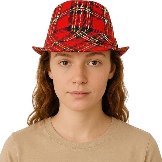 labreeze Tartan Trilby 27cm for Womens – Scottish Check Fedora, Vintage Style Cap, Womens Fancy Dress Accessory, Retro Costume, Highland Party Headwear