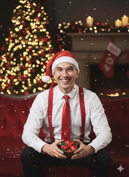 Labreeze Santa Helper Accessory Set – Red Suspenders, Red Tie & Santa Hat for Adults