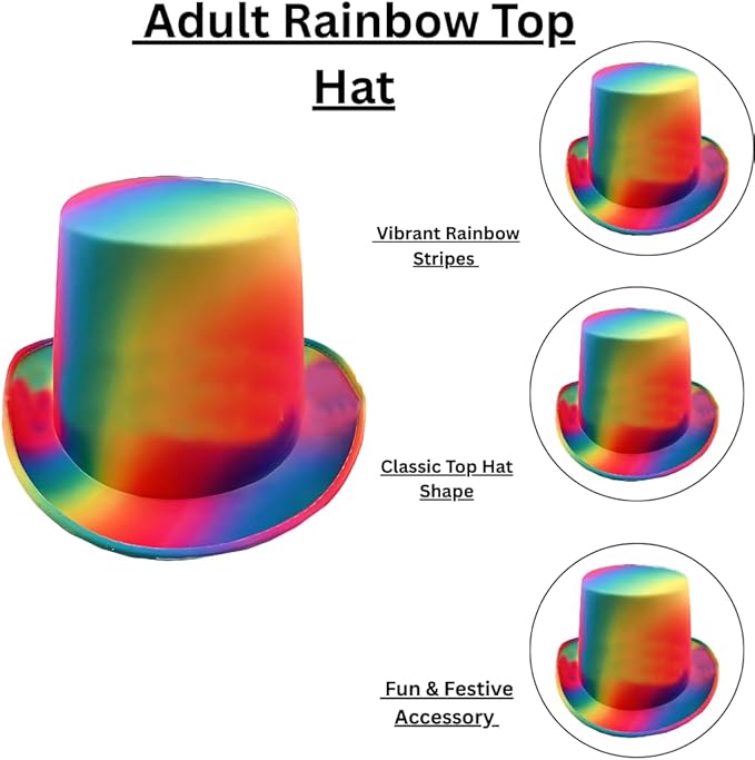 labreeze Adult Rainbow Top Hat – Set of 4 – Vibrant Fancy Dress Accessory for Pride, Festivals & Parties