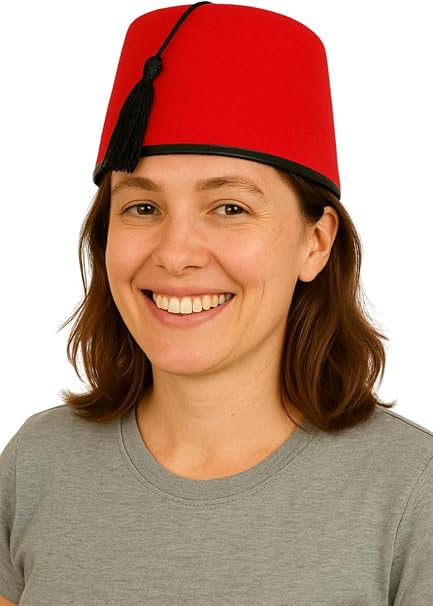 labreeze Red Fez Fancy Dress Hat for Women – Classic Turkish Ottoman Style Costume Accessory for Adults, Retro Comedy Themed Party Hat, Vintage Fancy Dress Headwear