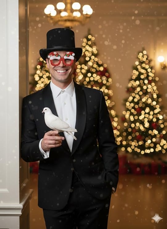 Labreeze Black Velour Top Hat & Novelty Santa Glasses Set – Adult Victorian Dickens Style Festive Accessory