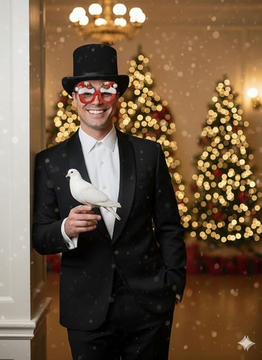 Labreeze Black Velour Top Hat & Novelty Santa Glasses Set – Adult Victorian Dickens Style Festive Accessory