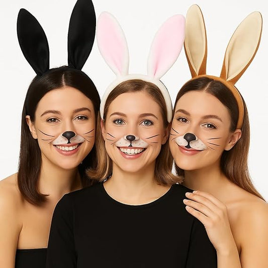 labreeze Bunny Ears Headband Set, 3-Pack, Black, White, and Brown, Costume Accessories