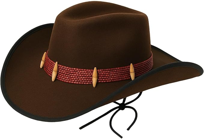 labreeze 2 Brown Cowboy Hats with Teeth & 2 Explorer Whips (2m) Set for Couple – Perfect for Western, Cowboy, Explorer Themed Costumes – Ideal for Halloween, Cosplay, and Party Costumes