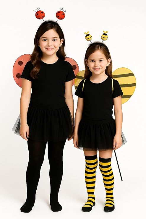 Labreeze Kids’ Halloween Matching Costume Set – Ladybird & Bumblebee Fancy Dress Outfits with Tutu Skirts and Knee Socks – 2-Piece Girls’ Dress-up Set