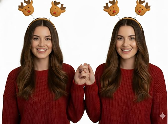 labreeze Christmas Reindeer Head Bopper Headbands – Festive Holiday Party Accessory, Set of 2