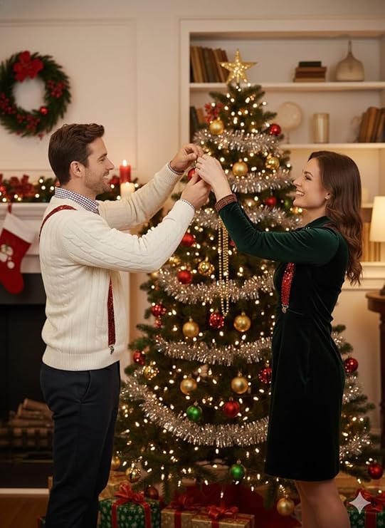 labreeze Pack of 2 Red Sequin Braces – Sparkly Adjustable Suspenders for Christmas