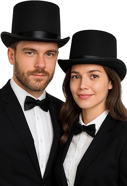Labreeze Black Satin Top Hat Set for Couples – Elegant, Stylish, and Timeless – Perfect for Halloween, Cosplay, Wedding, or Formal Events – Premium Quality and Comfortable Fit