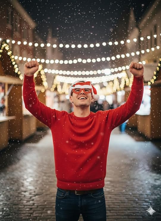Labreeze Santa Hat with Novelty Glasses – Red & White Christmas Accessory with Holly Accent for Adults