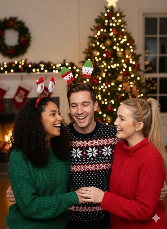 labreeze Christmas Head Bopper Headbands – Set of 3 Assorted Festive Designs with Santa, Snowman and Reindeer