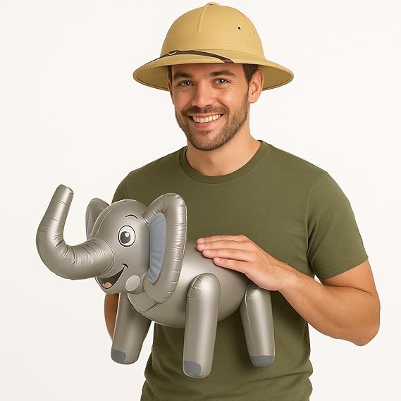 labreeze Safari Pith Hat and Inflatable Elephant Costume Set, Jungle Explorer Fancy Dress, Adult One Size, Unisex