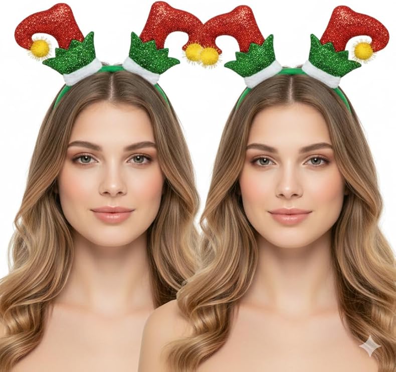 labreeze Pack of 2 Tinsel Elf Boots Christmas Headbands – Festive Xmas Hair Accessories for Women