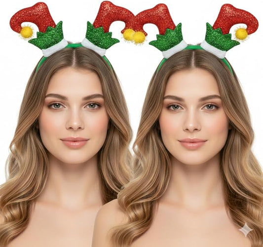 labreeze Pack of 2 Tinsel Elf Boots Christmas Headbands – Festive Xmas Hair Accessories for Women
