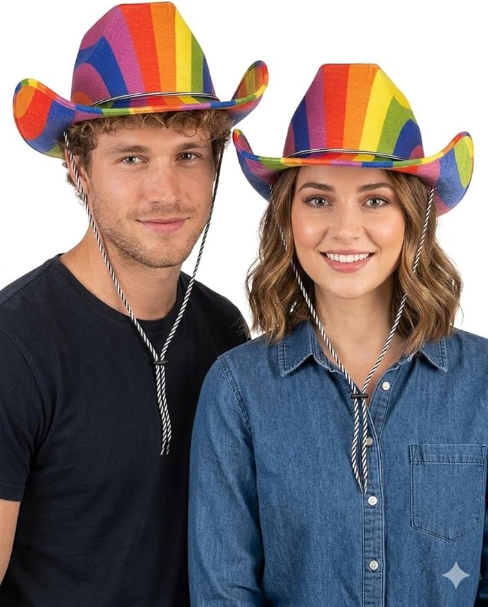 labreeze Pride Cowboy Hats for Adults – Rainbow Design Set of 2 Festival & Fancy Dress Hats - Labreeze Ltd