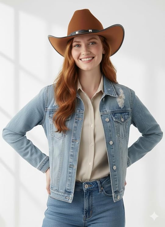labreeze Brown Felt Western Cowboy Hat with Studded Band – Adult Party Hat