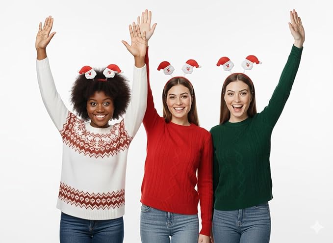 labreeze Christmas Santa Head Bopper Headbands – Festive Party Accessory, Set of 3