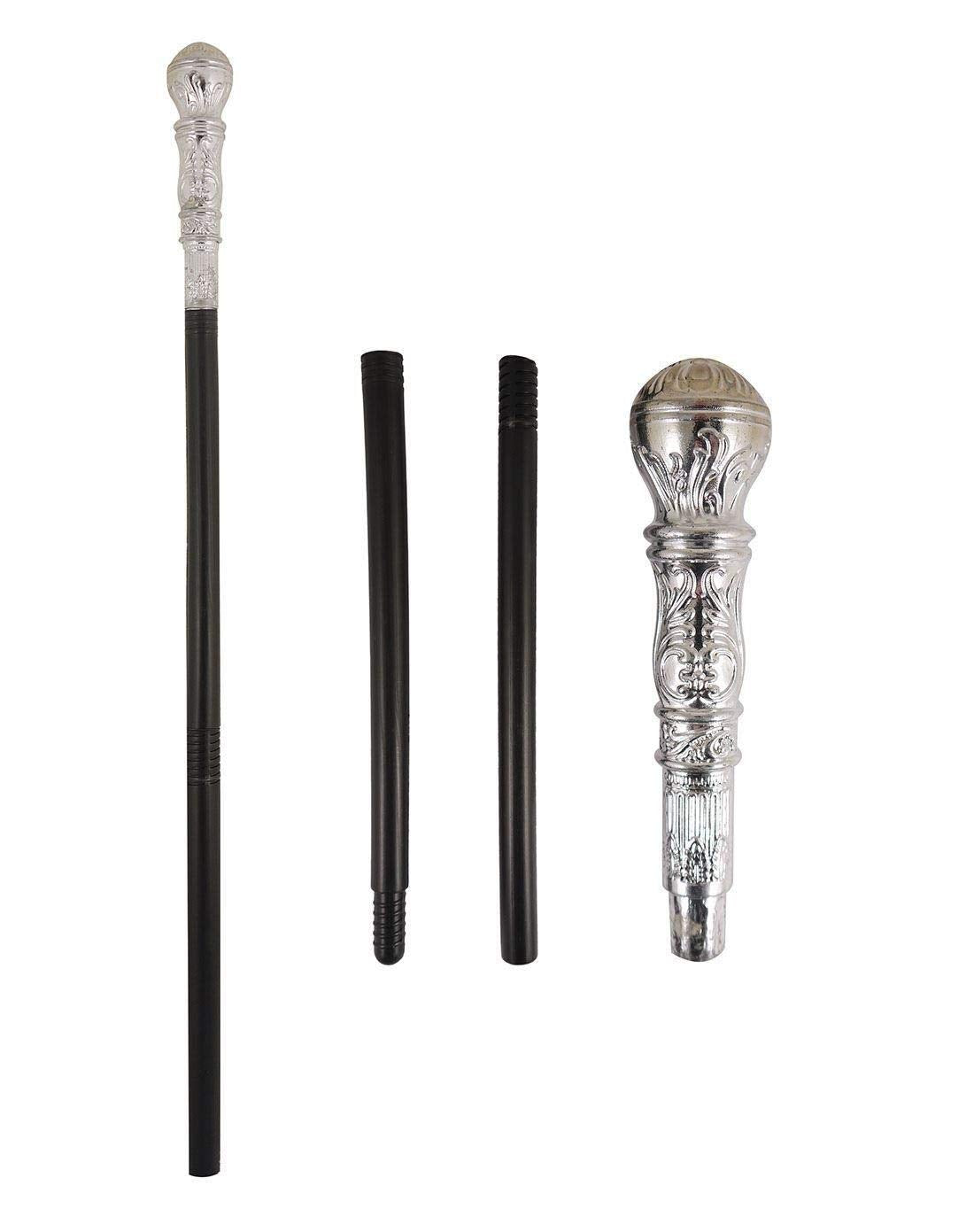 labreeze Black Sequin Gangster Hat with Matching Braces and Silver Pimp Stick – Adult Christmas Fancy Dress Accessory Set