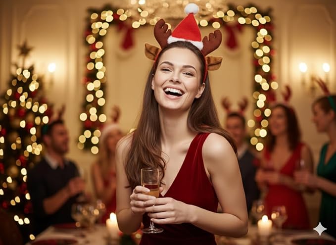 labreeze Reindeer Antler Headband with Ears and Santa Hat – Christmas Hair Accessory for Women