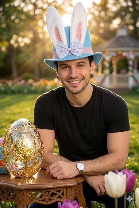 labreeze Easter Bunny Top Hat for Adults – Blue with Bunny Ears & Bow Fancy Dress Accessory - Labreeze Ltd