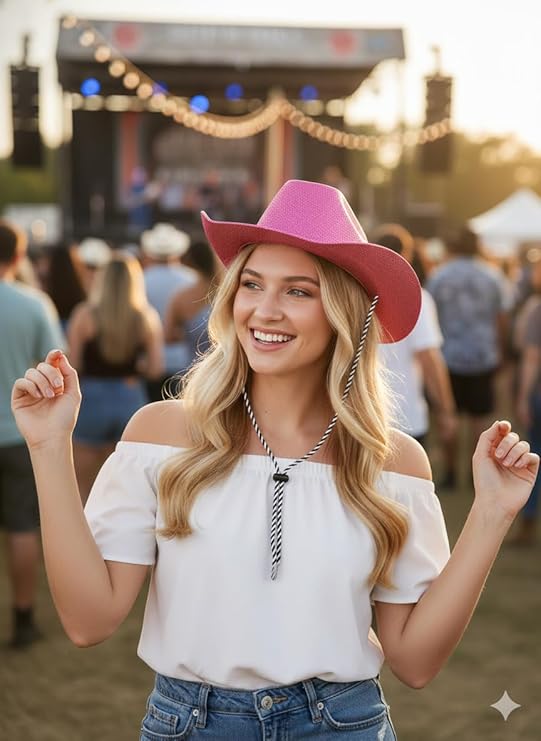 labreeze Pink Glitter Cowboy Hat – Adult Sparkly Western Party Hat