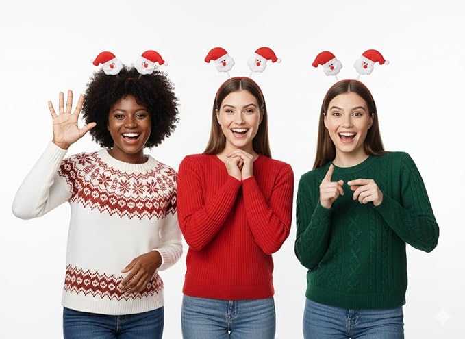 labreeze Christmas Santa Head Bopper Headbands – Festive Party Accessory, Set of 3