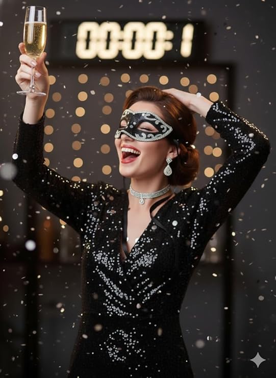 labreeze Black Eye Mask with Silver Trim (Adult) – Elegant Masquerade Mask for New Year, Parties, Halloween, Carnival & Fancy Dress