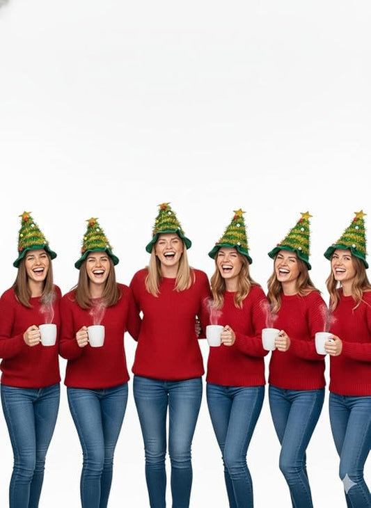 Labreeze Christmas Tree Hats for Adults with Star Topper – Festive Novelty Party Hats, 6-Pack