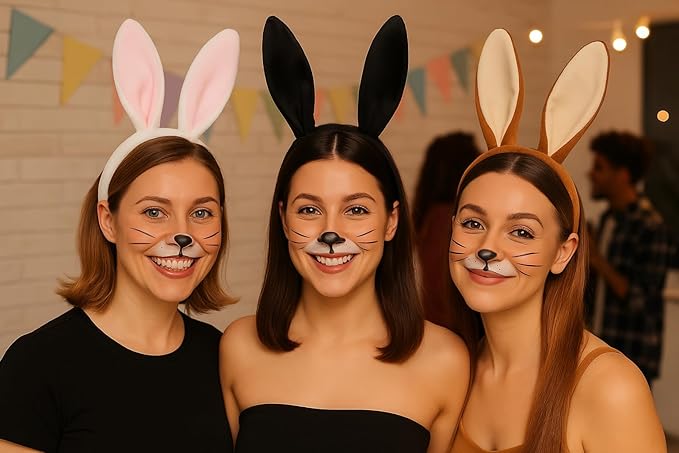labreeze Bunny Ears Headband Set, 3-Pack, Black, White, and Brown, Costume Accessories