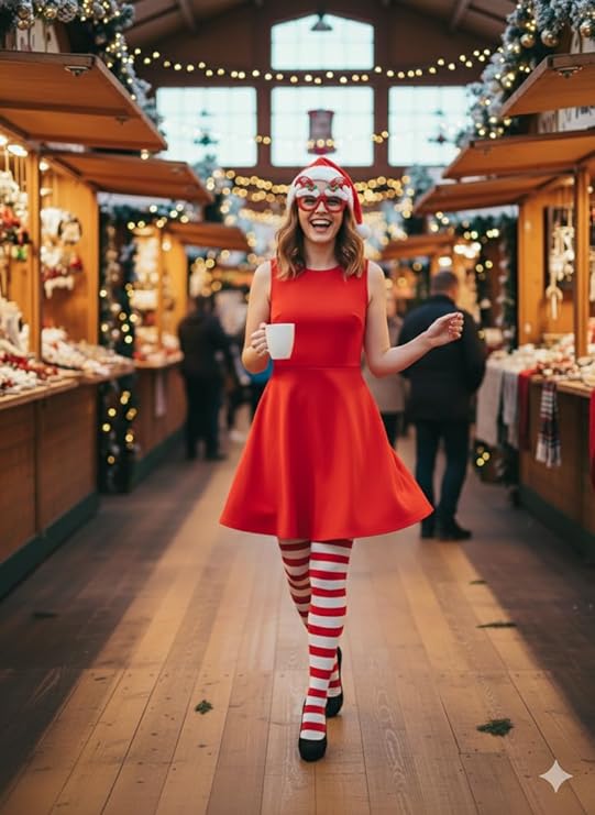 Labreeze Christmas Glasses with Red & White Adult Tights & Deluxe Santa Hat – Festive Holiday Costume Accessory Set