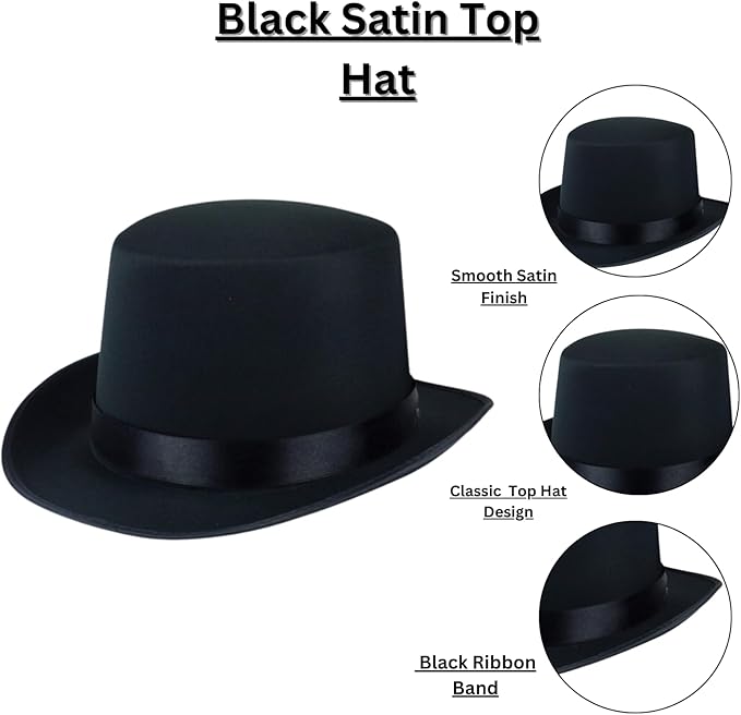 labreeze Kids Black Satin Top Hat | Classic Formal Hat for Dress-Up & Costumes
