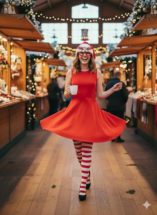 Labreeze Christmas Glasses with Red & White Adult Tights & Deluxe Santa Hat – Festive Holiday Costume Accessory Set